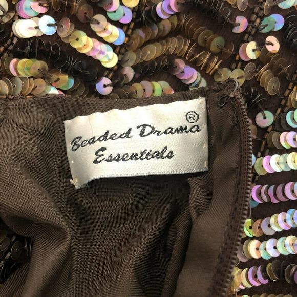 Sequined Silk Tank Top Brown Iridescent Beaded M - Picture 6 of 11